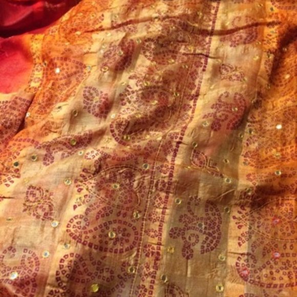 Indian/Pakistani/Bollywood Mirrorwork Gharchola/Bandhini Style Saree & Blouse - Picture 4 of 13